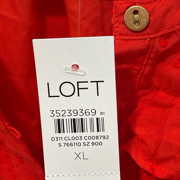 NWT Loft Clip Ruffle Button Blouse Red Orange Boho Size XL Ruffle Sleeves - Picture 10 of 12